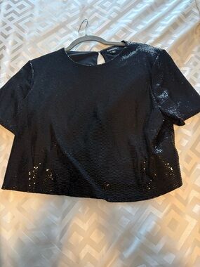 Express Black Sequin Boxy Crop Top